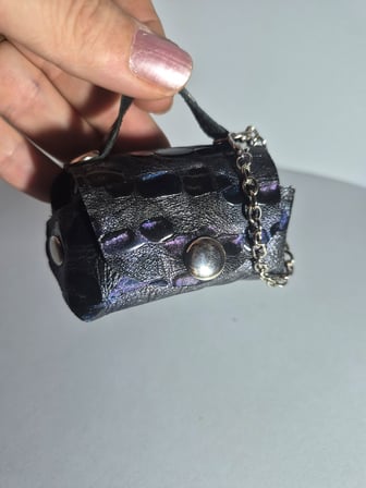 Gogo Mini Çanta Charm Hakiki Deri Mor Siyah