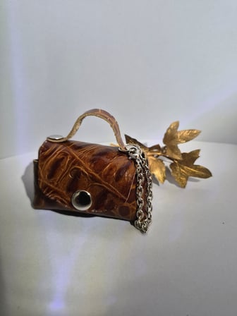Gogo Mini Çanta Charm Hakiki Deri Kahverengi 6.5x4 cm