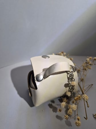 Gogo Mini Çanta Charm Hakiki Deri Rugan Bej 6.5x4x4 cm