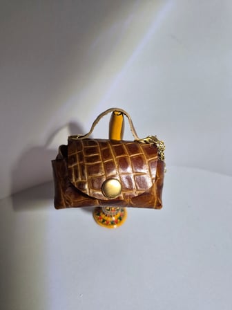 Gogo Mini Çanta Charm Hakiki Deri Acı Kahverengi 6.5x4x4 cm