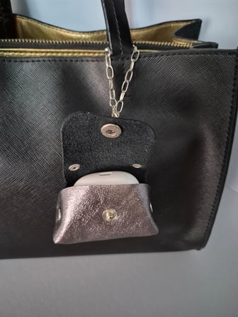 Gogo Mini Çanta Charm Hakiki Deri Simli Gümüş