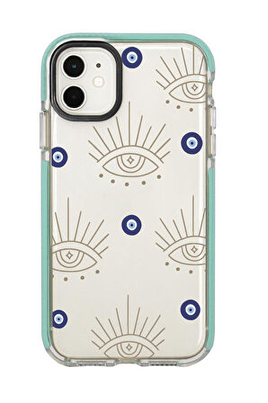 iPhone 12 Uyumlu Evil Eye Desenli Candy Bumper Silikonlu Telefon Kılıfı