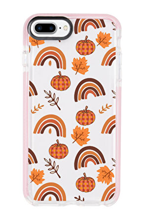 iPhone 8 Plus Uyumlu Sonbahar Desenli Candy Bumper Silikonlu Telefon Kılıfı