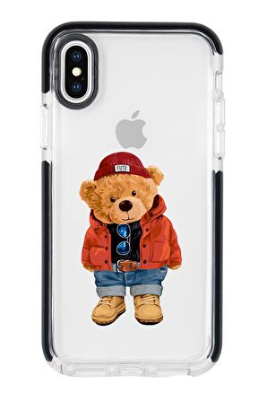 iphone X Teddy Bear Candy Bumper Silikonlu Siyah Telefon Kılıfı