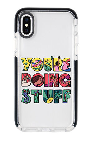 iphone X Uyumlu Youre Doing Stuff Desenli Candy Bumper Silikonlu Siyah Telefon Kılıfı