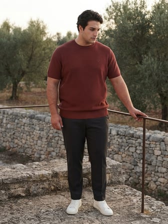 Maccali Bordo Erkek Büyük Beden Triko Tişört