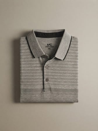Maccali Gri Erkek Desenli Büyük Beden Kısa Kollu Battal Polo Yaka Tişört