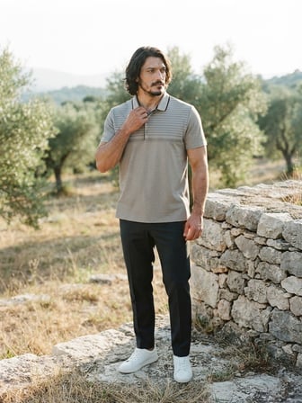 Maccali Gri Erkek Desenli Büyük Beden Kısa Kollu Battal Polo Yaka Tişört