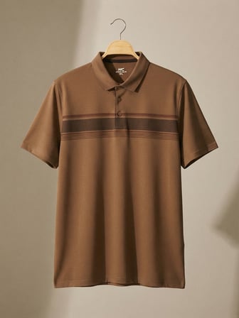 Maccali Kahve Erkek Desenli Büyük Beden Bol Polo Yaka Tişört