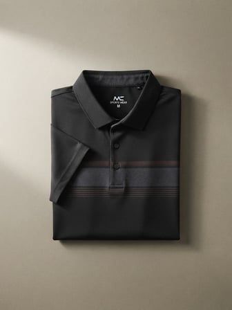 Maccali Siyah Erkek Desenli Büyük Beden Bol Polo Yaka Tişört