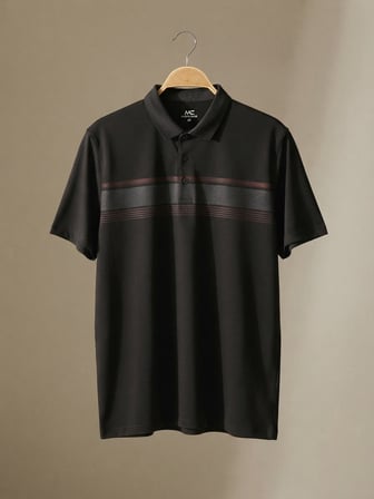 Maccali Siyah Erkek Desenli Büyük Beden Bol Polo Yaka Tişört