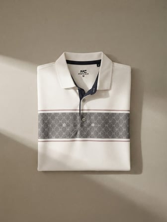 Maccali Beyaz Erkek Büyük Beden Desenli Bol Polo Yaka Tişört