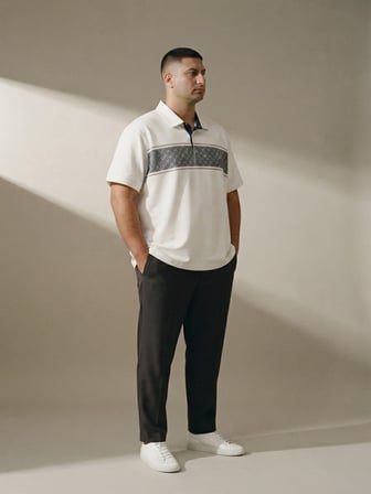 Maccali Beyaz Erkek Büyük Beden Desenli Bol Polo Yaka Tişört