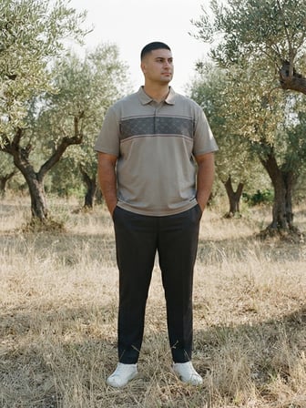 Maccali Gri Erkek Büyük Beden Desenli Bol Polo Yaka Tişört