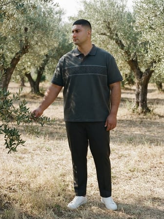 Maccali Haki Erkek Büyük Beden Desenli Bol Polo Yaka Tişört