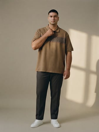 Maccali Kahve Erkek Büyük Beden Desenli Bol Polo Yaka Tişört