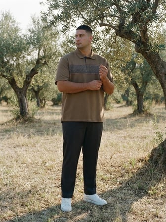 Maccali Kahve Erkek Büyük Beden Desenli Bol Polo Yaka Tişört