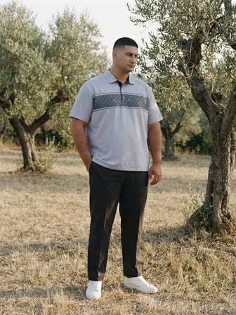 Maccali Lila Erkek Büyük Beden Desenli Bol Polo Yaka Tişört