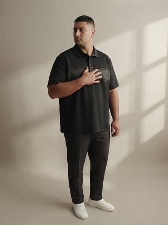 Maccali Siyah Erkek Büyük Beden Desenli Bol Polo Yaka Tişört