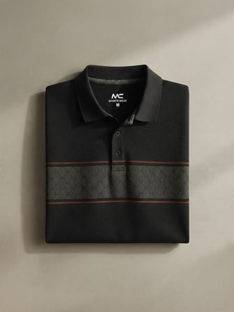 Maccali Siyah Erkek Büyük Beden Desenli Bol Polo Yaka Tişört