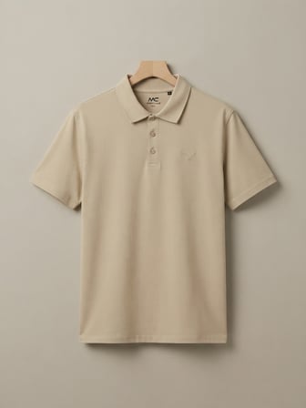 Maccali Bej Erkek Büyük Beden Bol Basic Polo Yaka Tişört