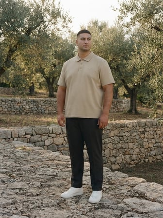 Maccali Bej Erkek Büyük Beden Bol Basic Polo Yaka Tişört