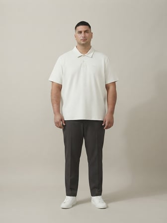 Maccali Beyaz Erkek Büyük Beden Bol Basic Polo Yaka Tişört