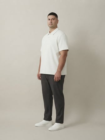 Maccali Beyaz Erkek Büyük Beden Bol Basic Polo Yaka Tişört