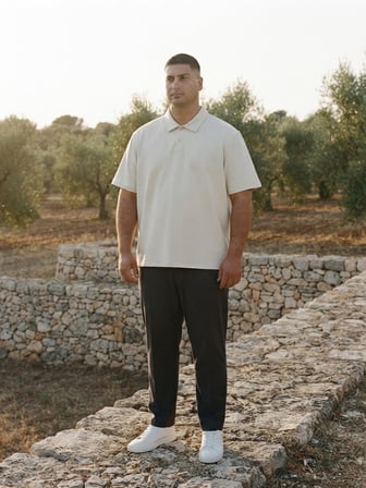 Maccali Beyaz Erkek Büyük Beden Bol Basic Polo Yaka Tişört
