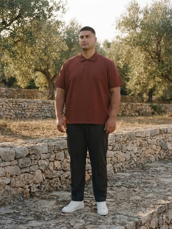 Maccali Bordo Erkek Büyük Beden Bol Basic Polo Yaka Tişört