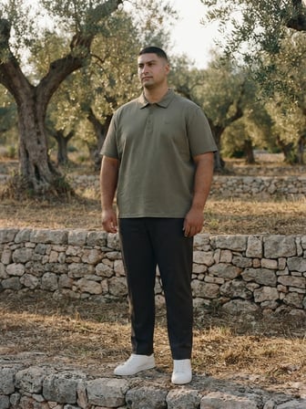 Maccali Haki Erkek Büyük Beden Bol Basic Polo Yaka Tişört
