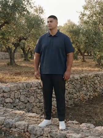 Maccali Lacivert Erkek Büyük Beden Bol Basic Polo Yaka Tişört