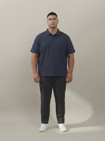 Maccali Lacivert Erkek Büyük Beden Bol Basic Polo Yaka Tişört