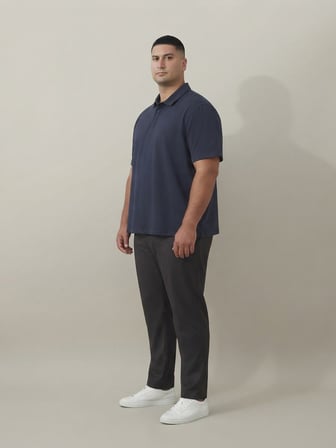 Maccali Lacivert Erkek Büyük Beden Bol Basic Polo Yaka Tişört