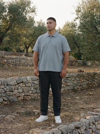 Maccali Lila Erkek Büyük Beden Bol Basic Polo Yaka Tişört