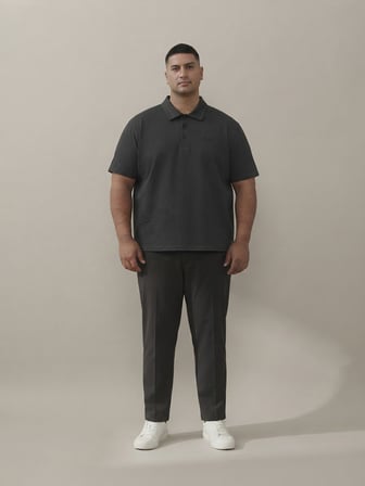 Maccali Siyah Erkek Büyük Beden Bol Basic Polo Yaka Tişört
