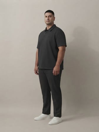 Maccali Siyah Erkek Büyük Beden Bol Basic Polo Yaka Tişört