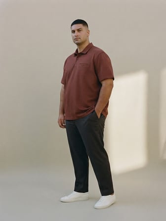Maccali Bordo Erkek Büyük Beden Cepli Basic Polo Yaka Tişört