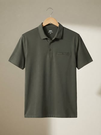 Maccali Haki Erkek Büyük Beden Cepli Basic Polo Yaka Tişört