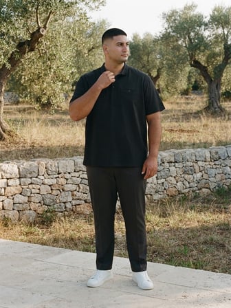 Maccali Siyah Erkek Büyük Beden Cepli Basic Polo Yaka Tişört
