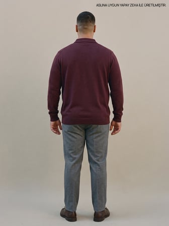 Maccali Bordo Erkek Büyük Beden Kışlık Uzun Kollu Pike Polo Yaka Tişört