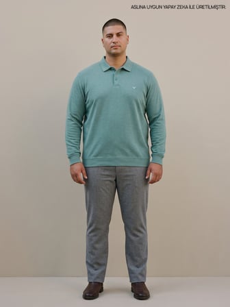 Maccali Yeşil Erkek Büyük Beden Kışlık Uzun Kollu Pike Polo Yaka Tişört