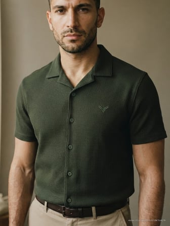 Maccali Haki Erkek Jakar Kısa Kollu Gömlek