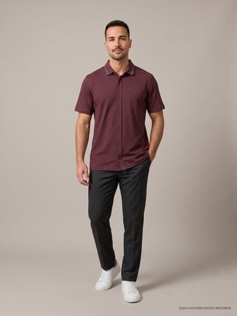 Maccali Bordo Erkek Jakarlı Kısa Kollu Polo Yaka Gömlek
