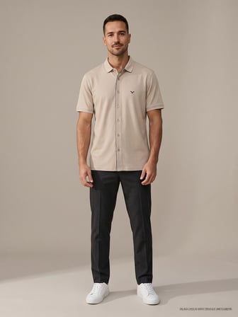 Maccali Bej Erkek Kısa Kollu Basic Polo Yaka Gömlek
