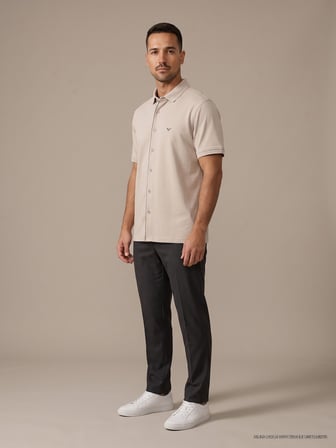 Maccali Bej Erkek Kısa Kollu Basic Polo Yaka Gömlek