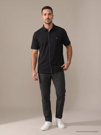Maccali Siyah Erkek Kısa Kollu Basic Polo Yaka Gömlek