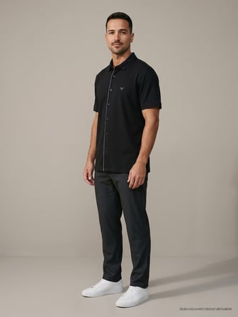 Maccali Siyah Erkek Kısa Kollu Basic Polo Yaka Gömlek