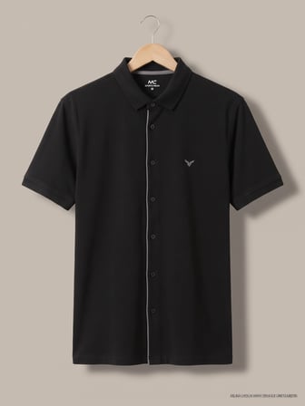 Maccali Siyah Erkek Kısa Kollu Basic Polo Yaka Gömlek
