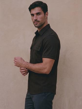 Maccali Siyah Erkek Merserize Çift Cepli Kısa Kollu Gömlek